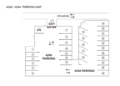 Floor plan for 1 bed, 1 bath, 394 sqft